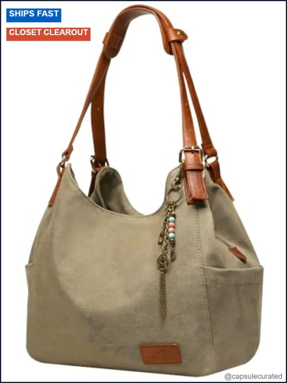 Women Canvas Hobo Purse Multi Pocket Tote Shopper Shoulder Bag Embroidery Ethnic